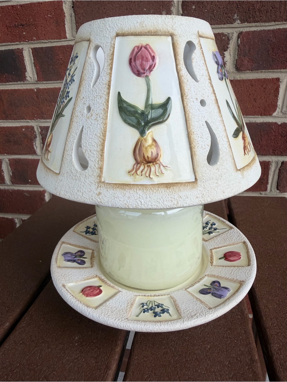 Yankee Candle Botanical Floral Ceramic Plate Shade Cream Pastel Candle Not Incl